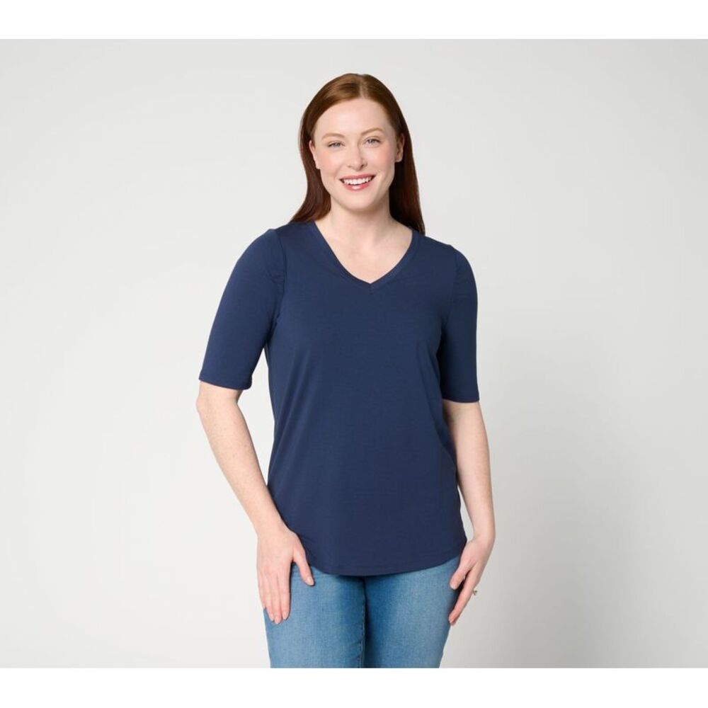 Anybody Women's Top Sz M Cozy Knit Elbow Puff Sleeve Blue A689695